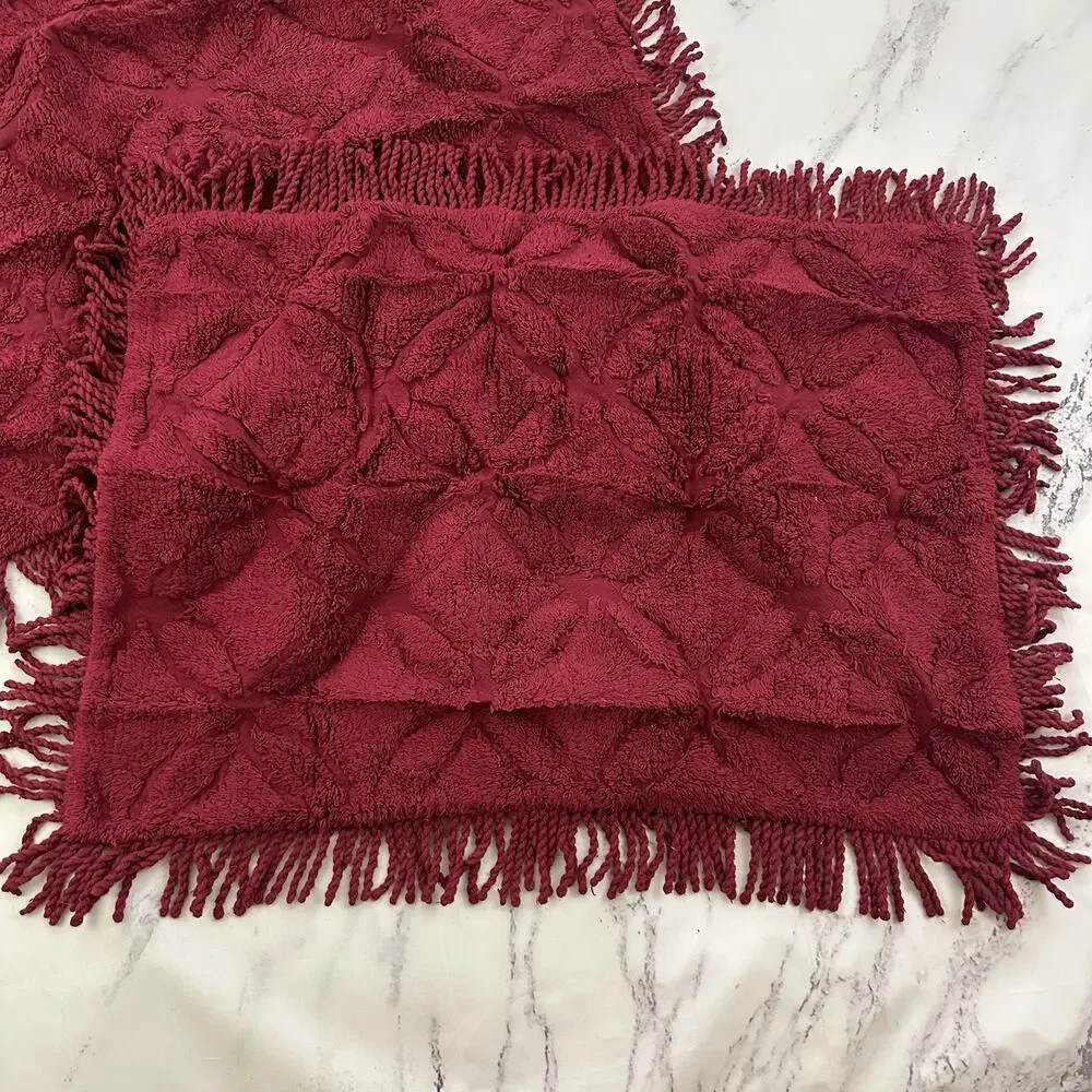 Colony Victoria Chenille Sham Pillow Covers Set of 2 New Red Floral Fringe Burg